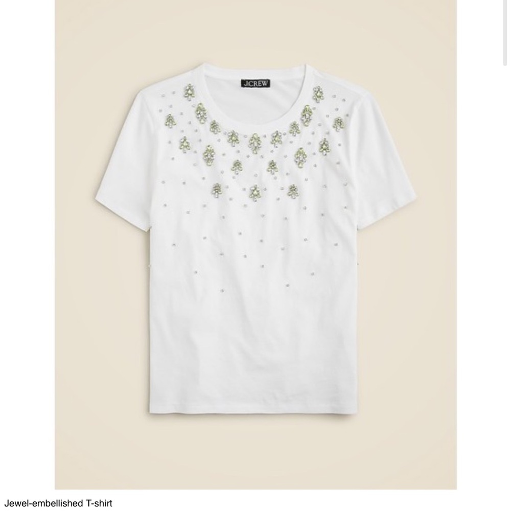 J.Crew Jewel-Embellished White T-Shirt